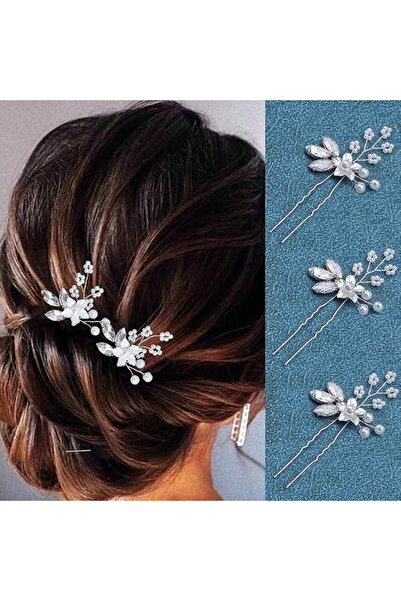 Bukela 3 Pack Crystal Hair Pins Silver Flower Bridal Head Piece Pearl Hair Ac...
