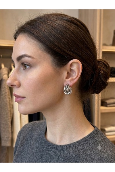 MOJOMIX Silver Gray Color Interlocking Ring Model Bijouterie Earrings