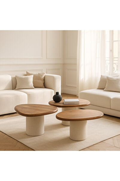 Baytonia Coffee Table 3-Piece Set Wood Top Bico - Cream & Brown