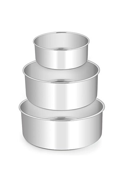 Generic Deep Cake Pan Set of 3 (6/8/9½ Inch), Stainless Steel Round Cake Pan ...