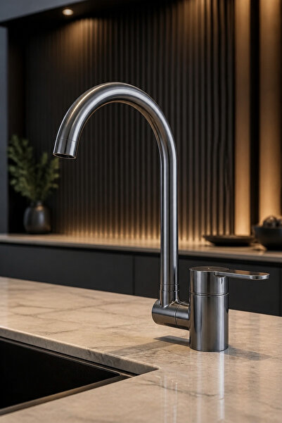 İSAOĞLU YAPI Anthracite Gray Window Front Kitchen Faucet Foldable Tiltable Ki...