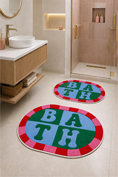 PINKIE HOME Digital Non-Slip Washable Retro Bath Double Bath Mat Bathroom Rug...