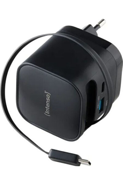 Intenso Φορτιστής GaN με θύρα USB-A και θύρα USB-C και καλώδιο USB-C 65W Μαύρ...