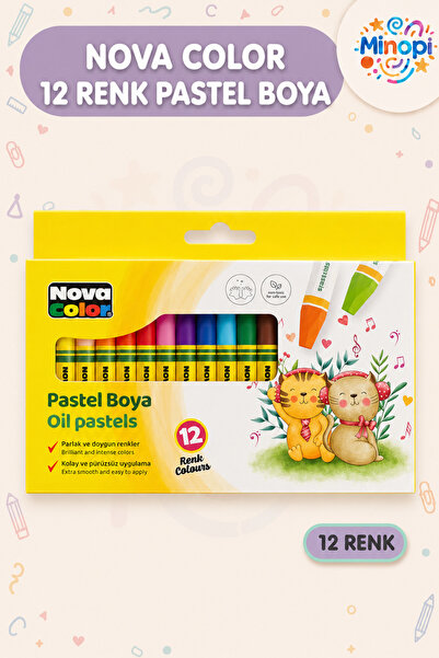 Minopi Nova Color 12 Renk Pastel Boya Seti Yumuşak Uçlu Okul Resim ve Etkinli...
