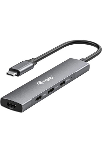 EQUIP Διανομέας USB 4 Θυρών USB 2.0 με Σύνδεση USB-C Γκρι Κωδικός: 5Gb/s