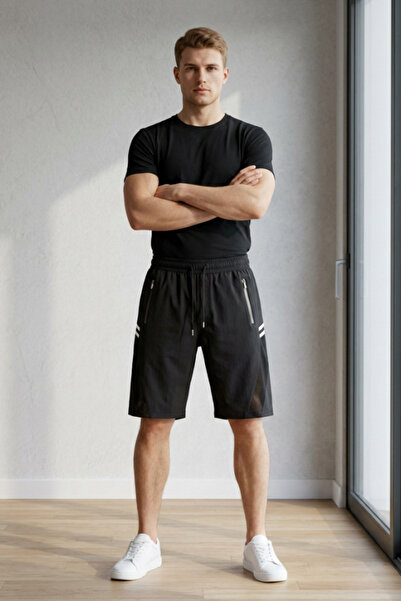 OEM Pantaloni scurți sport pentru bărbați cu buzunare și detalii laterale, 25805
