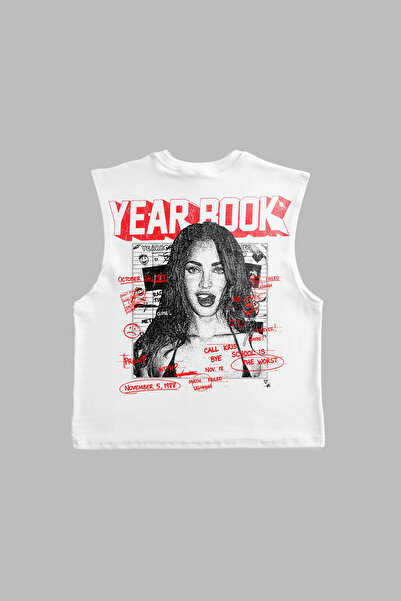 Sekizbiraltı Yearbook Megan Fox Printed White Zero-Sleeve Tshirt