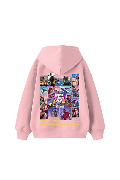 Sekizbiraltı New Game Story Graphic Printed Oversize Unisex Pink Hoodie