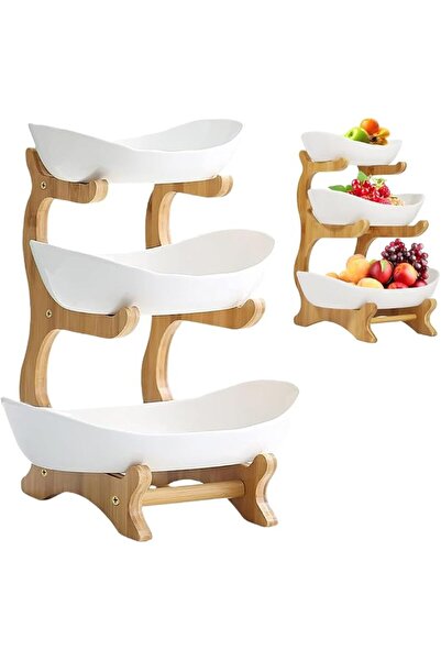 Aissiora 3 Tier Ceramic Fruit Bowl Luxury Snack Serving Tray for Kitchen Coun...