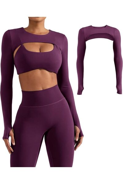 GENERAL YEOREO Women Crop Top Long Sleeve Bolero Open Front Workout Cropped S...