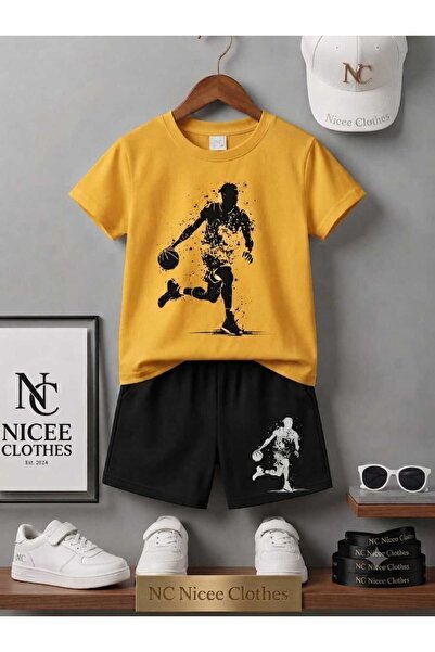 Leto Lykia Summer Children's T-Shirt Shorts Unisex (Black Basketball Player P...
