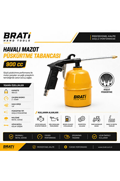 BRATİ HAND TOOLS Havalı Mazot Püskürtme Tabancası 900 cc Metal Gövdeli 900 ml...