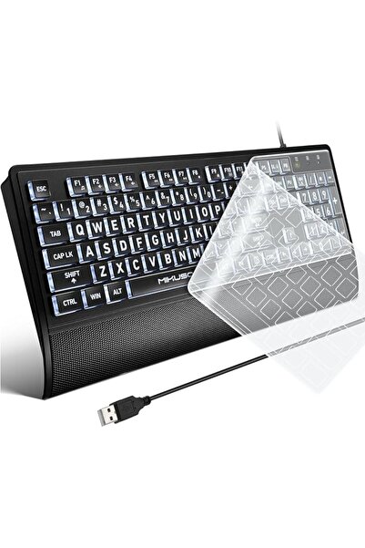 mikuso لوحة مفاتيح كبيرة الحجم مضاءة خلفياً، سلكية بمنفذ USB للمسنين وضعاف ال...