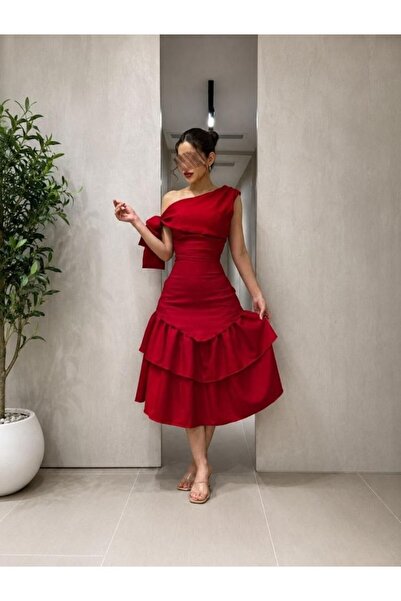 Thara Elegant Bow Soft Red Dress