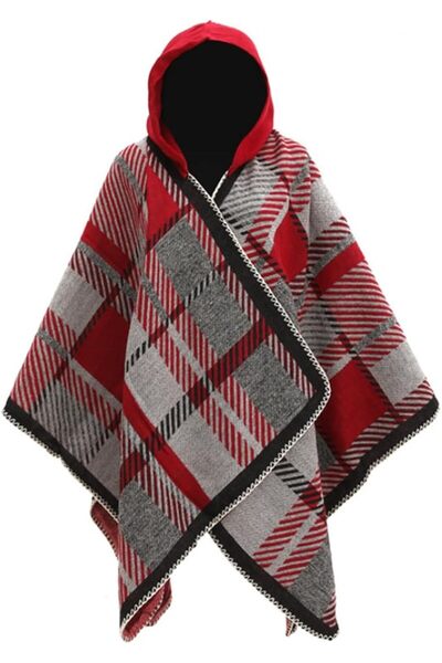 TERRIFI Women’s Oversized Plaid Hooded Poncho Sweater - Soft Cozy Warm Open F...