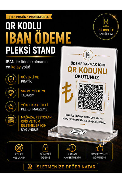 Teknik İBAN Standı Hesap Bilgileri Karekod Stand QR Kod Ödeme Pleksi Stand