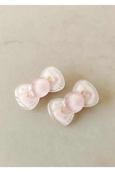 Halley Concept Pink Bow Themed Floral Patterned Double Clip Children's Hair C...