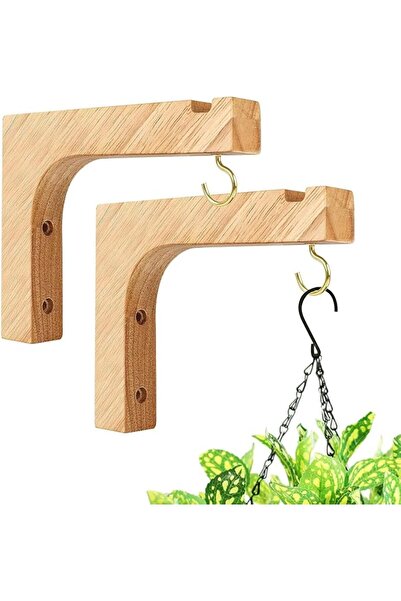 JOYZZZ Wooden Wall Mounted Hanging Plant Hooks, 2 Pack, Heavy Duty Solid Wood...