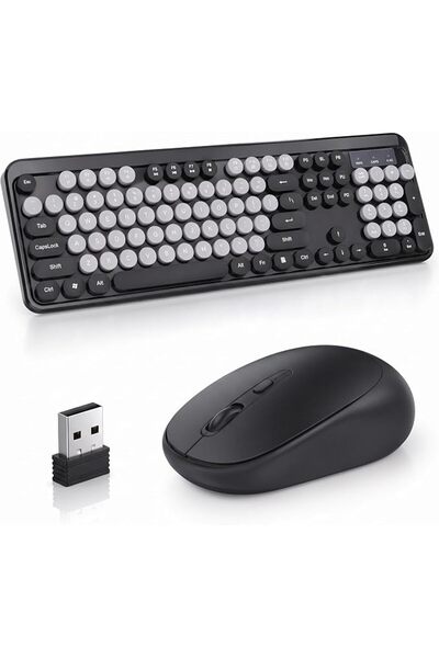 Generic Wireless Keyboard and Mouse, 104 Round Keycaps Retro Typewriter Style...