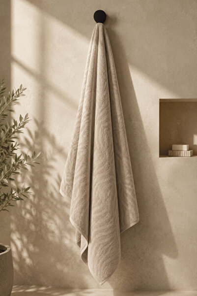 Menderes Home La Notte Flora Queen Velvet Shower Towel Light Beige 70X150 cm