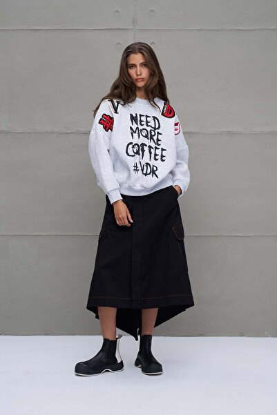 #vdr viadellerose Gray Melange Oversize Sweatshirt with Slogan 18262