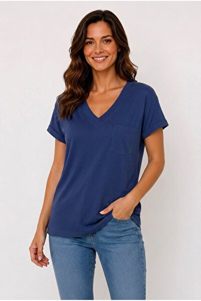 LYVEAN V-Neck Pocketed Oversize Tshirt