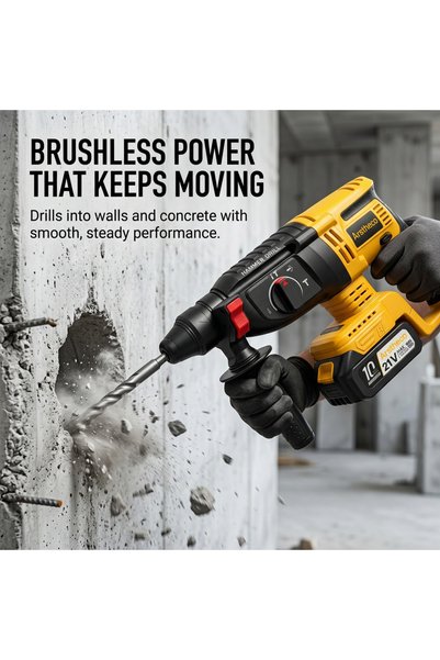 Generic Brand 21V Cordless Rotary Hammer Drill Kit with 2 Batteries & Drill Bits, Power Tool for Concrete Wall Drilling and Home DIY