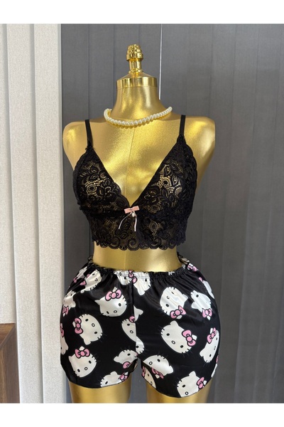 PARISIAN DREAM – Dantel Büstiyer & Hello Kity Desenli Saten Şort Takımı
