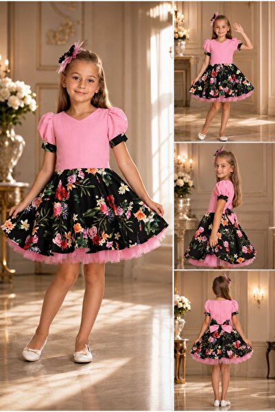 ELİTE PRENSES VELOURA Girl's Floral Dress |   Stylish Dress with Fluffy Tulle...