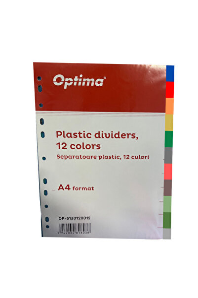 Optima Plastové barevné oddělovače, A4, 120 mikronů, 12 barev/sada, - plastov...