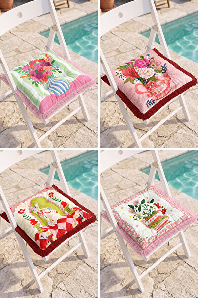 Realhomes Vase and Teapot Floral Patterned Patchwork Vintage 4-Piece Fringed ...