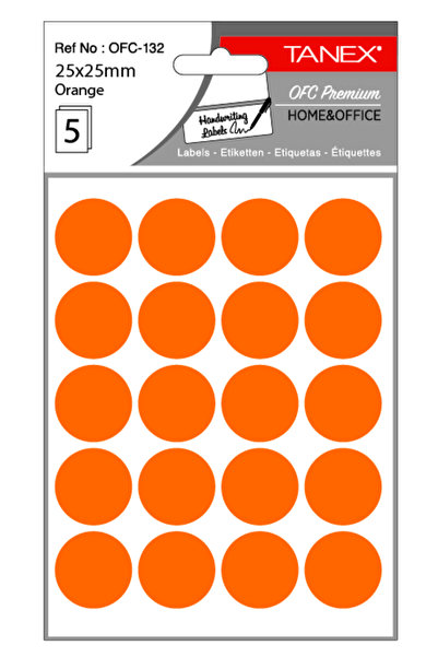 Tanex Round Self-Adhesive Labels, D25 Mm, 100 Pcs/Set, Tanex, Orange