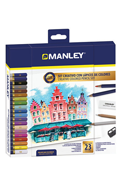 MANLEY Цветни моливи, 23 цвята/комплект, включена острилка и гумичка, Манли, ...