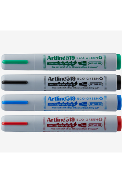 artline Marker Pentru Tabla De Scris 519 Green - Dry Safe Ink 48H, Varf Tesit...