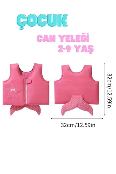 buradanaldım 2-9 Yaş Pembe Kuyruklu Sünger Yüzme Can Yeleği Çocuklar İçin Yüzdürme Ekipmanı Havuz Can Simidi