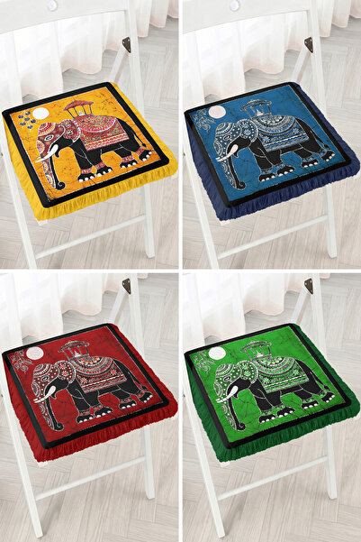 Realhomes Ethnic Elephant Figured Colorful Patterned 4-Piece Fringed Zippered...