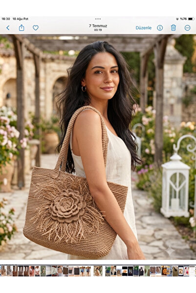 MEGAHAN BOUTIQUE حقيبة ميجاهان الصيفية المصنوعة يدويًا من الورق المزينة بالزه...
