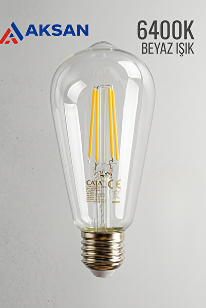 Cata CT-4353 8W E27 ST64 Rustik LED Ampul 6400K Beyaz Işık 1000 Lümen (Şeffaf...