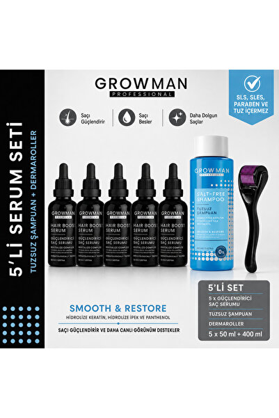 growman سيروم 50 مل × 5 + 1 شامبو خالي من الأملاح ومشط ديرمارولر هدية - مجموع...
