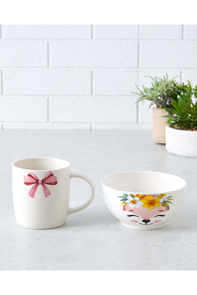 REDTAG White Mug And Bowl Printed Set (2 Piece)