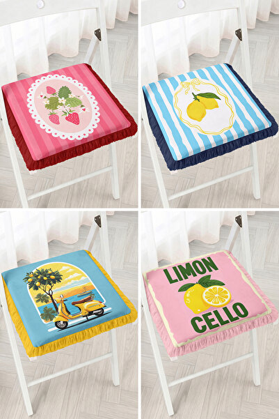 Realhomes Lemon Themed, Written and Striped Patterned 4-Piece Fringed Zippere...