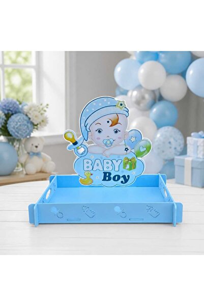 decotoys Baby blue wooden baptism tray Dimensions: 36cm x 26cm x 5cm; ~H30cm