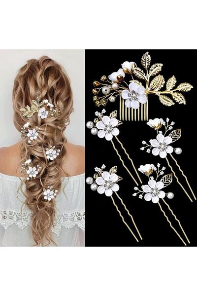 Yelajoy 5 PCS Bridal Flower Hair Pins, Crystal Pearl Wedding Accessories for ...