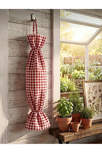 alers's Red Gingham Bag Holder – Kitchen Organizer – Hanging Bag – 50 cm Clot...