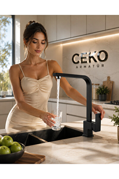 CEKO ARMATÜR Kare Mutfak Bataryası 360° Döner Borulu Sıcak Soğuk Modern Evye ...