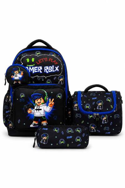 GİYU SHOP 4'lü Set, Erkek Çocuk Desenli İlkokul Su Geçirmez Okul Çantası + Be...