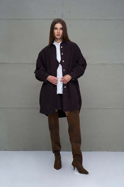 #vdr viadellerose Brown Corduroy Oversize Shirt 18267