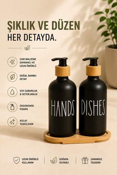 Denia Home 2-Piece Glass Liquid Soap Dispenser with Bamboo Stand 300 ml
