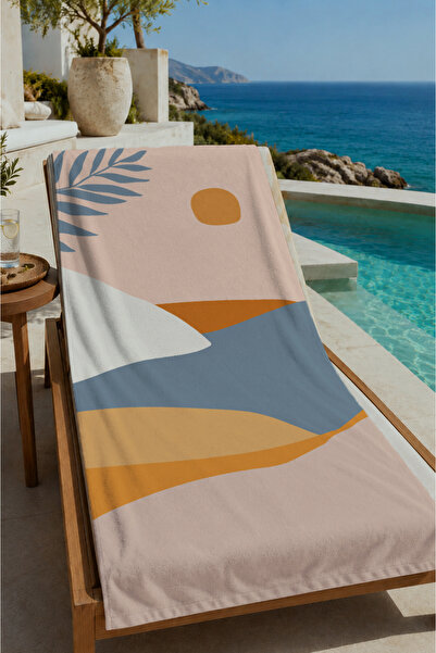 Evmila Beige Blue Yellow Modern Abstract Leaf and Geometric Pattern 70X150 Be...