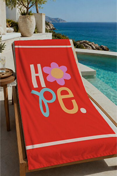 Evmila Orange Retro Floral Typographic Patterned 70X150 Beach Towel - Cotton ...